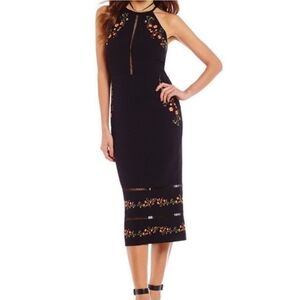 Gianni Bini Floral Embroidered Cut Out High Neck Halter Sleeveless Midi …